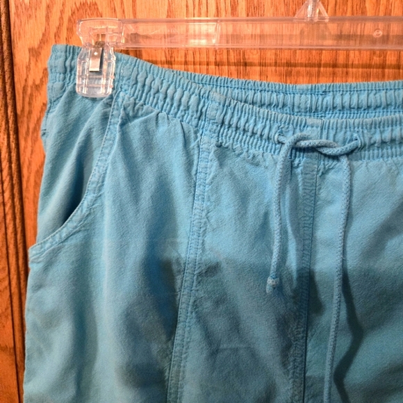 Erika Petite Bright Blue Teal Capri Pants Front Seam Drawstring Waist Women PL - Picture 4 of 13